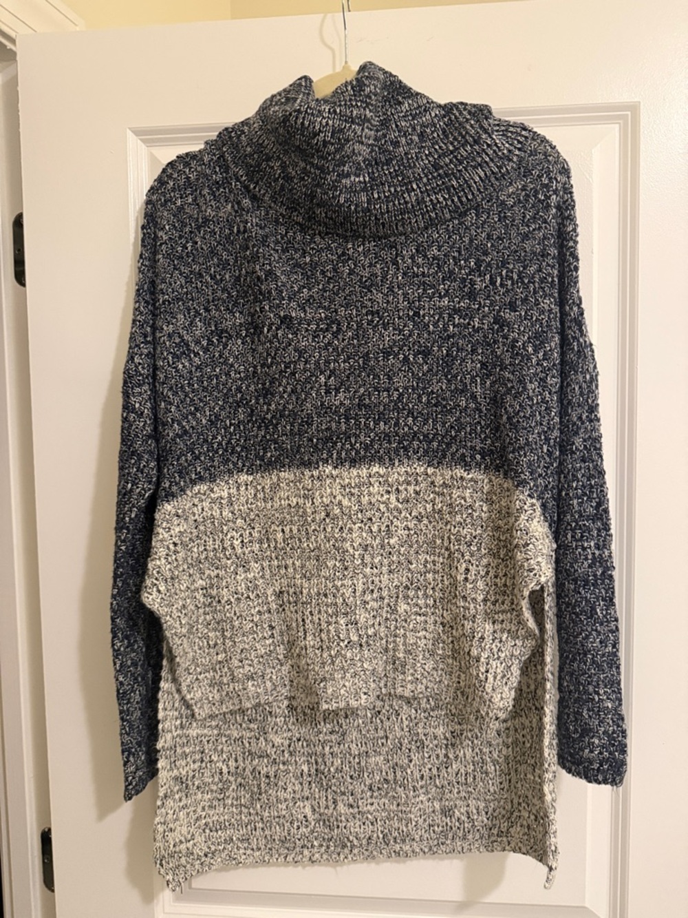 THML Turtleneck Colorblock Pullover Sweater in Navy and Cream
